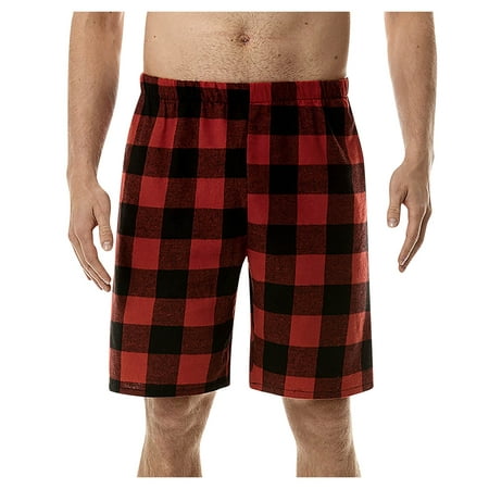 

MIARHB 2023 Mens Short Pants! Flannel Plaid Shorts Home Pajamas Cropped Red L