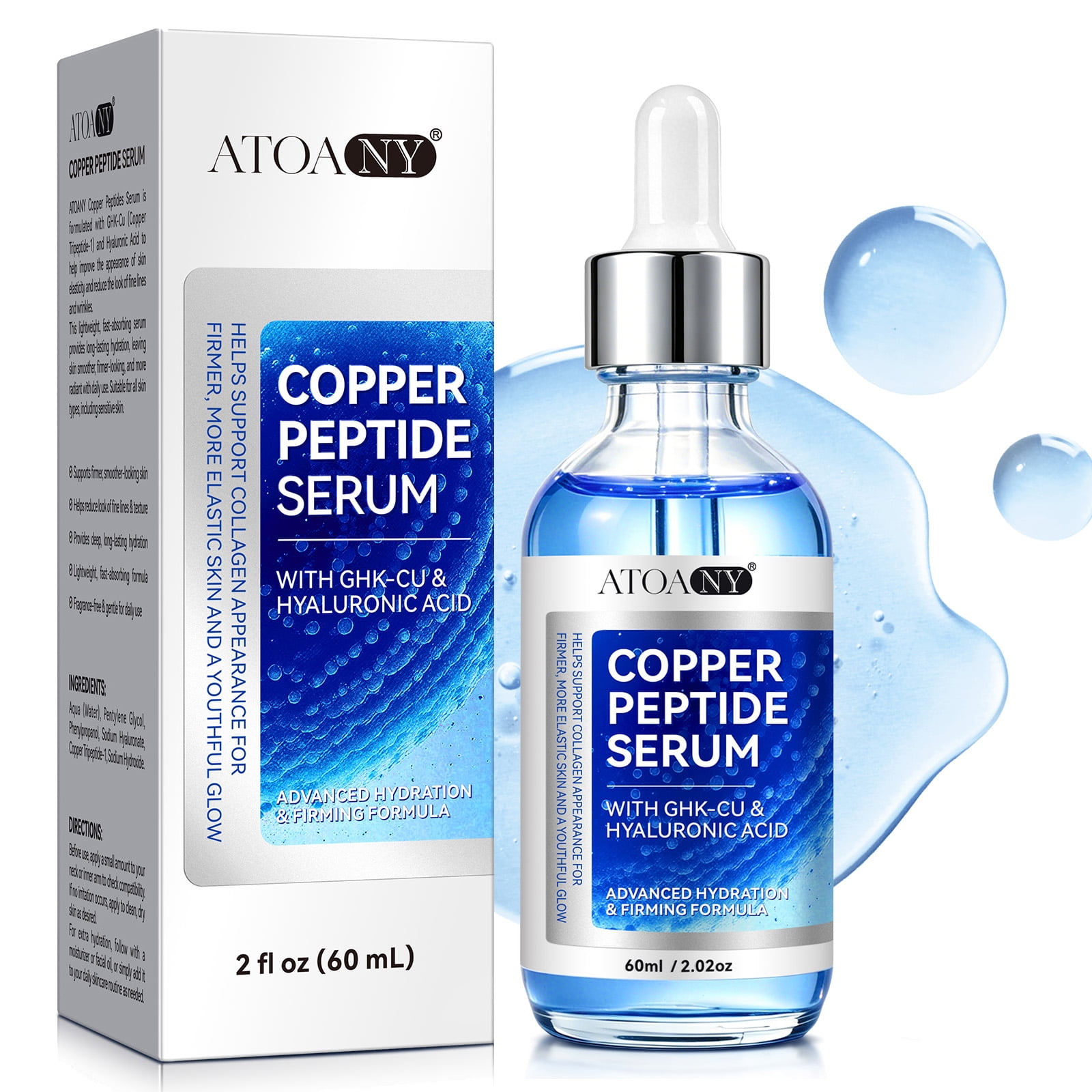 LusBeauty Copper Peptide Serum with GHK-Cu & Hyaluronic Acid, Helps Support Firmer, Smoother-Looking Skin, Hydrating Facial Serum for Fine Lines & Texture, 2 fl oz (60 ml)