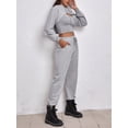 thumbnail image 4 of YEEFINE Women 3 Piece Tracksuits Super Crop Long Sleeve Pullover Hoodie with Tank and Drawstring Joggers Set Light Grey L, 4 of 6