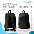 thumbnail image 3 of FITKICKS Hideaway Packable Zippered Backpack Sport Travel Backpack, Black (Unisex), 3 of 9