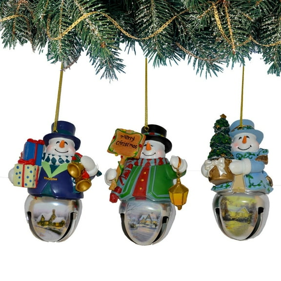 The Bradford Exchange Snow-Bell Holidays Ornaments #7 Set of 3 Christmas Decoration by Thomas Kinkade 3.5-inches