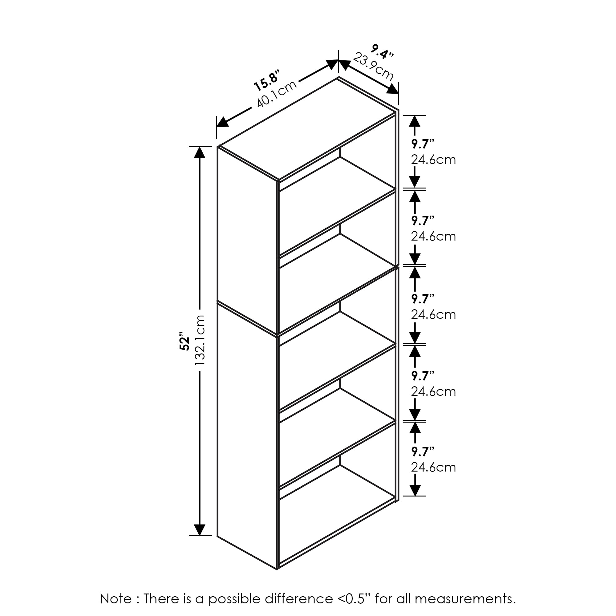 Furinno 5 Tier Reversible Open Shelf Bookcase