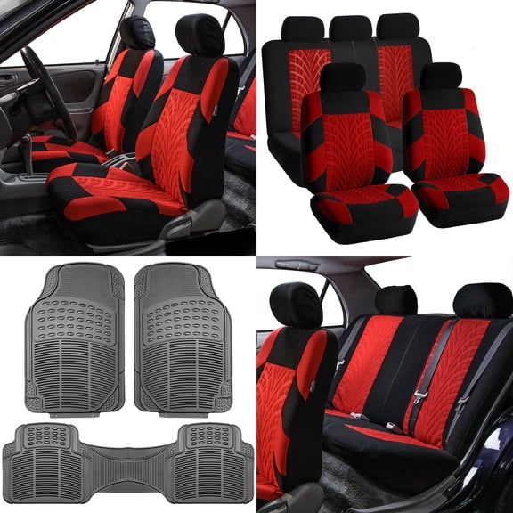 FH Group FH Travel Master Car Seat Covers for Auto Full Seat Covers Set with Gray Floor Mats Red Black