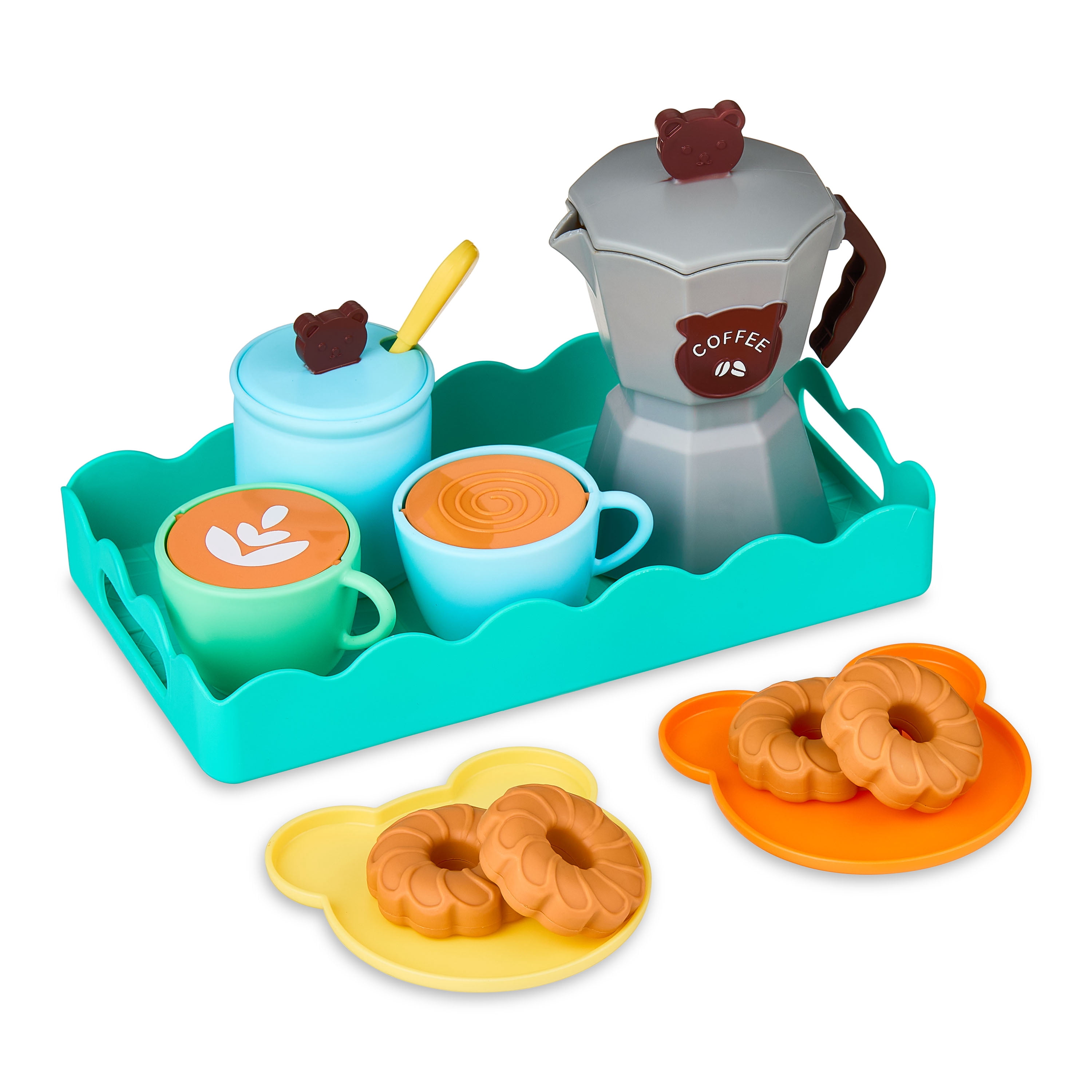 Kid Connection Teddy Bear Coffee Set, Plastic Barista Play Set