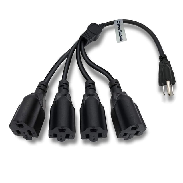 Cable divisor de alimentación NAHAO, 3 clavijas, 1 a 4 salidas, 0,5 m, negro
