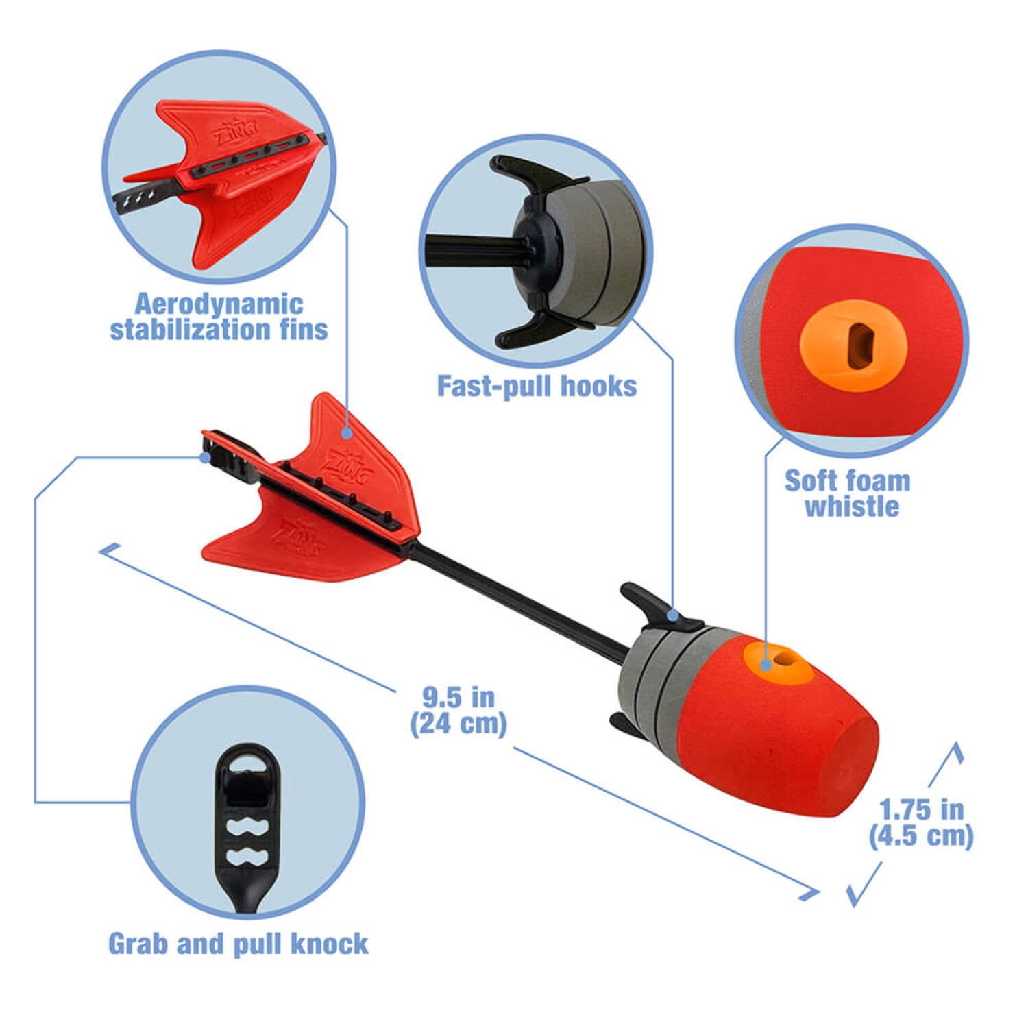Zing Z-Ammo 10 Units Extra Bounce Back Whistle Arrow Refills (Green/Orange/Red)