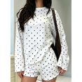 thumbnail image 6 of Women's Polka Dot Print Long Sleeve Top Elastic Waist Shorts Matching 2 Piece Loungewear Set White S, 6 of 9