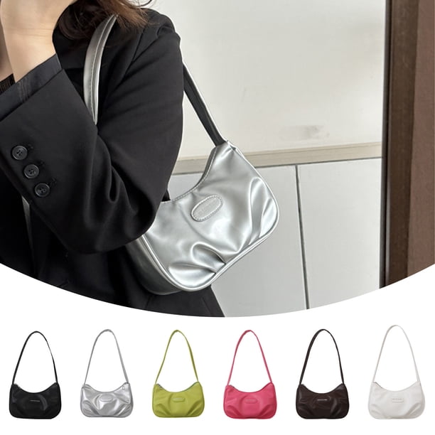 Bolso de hombro de mujer - Mini bolso cruzado de 8,7" con imitación cuero • 6 colores • Negro, verde, blanco, rosa, plata marrón • 22x8x12,5cm