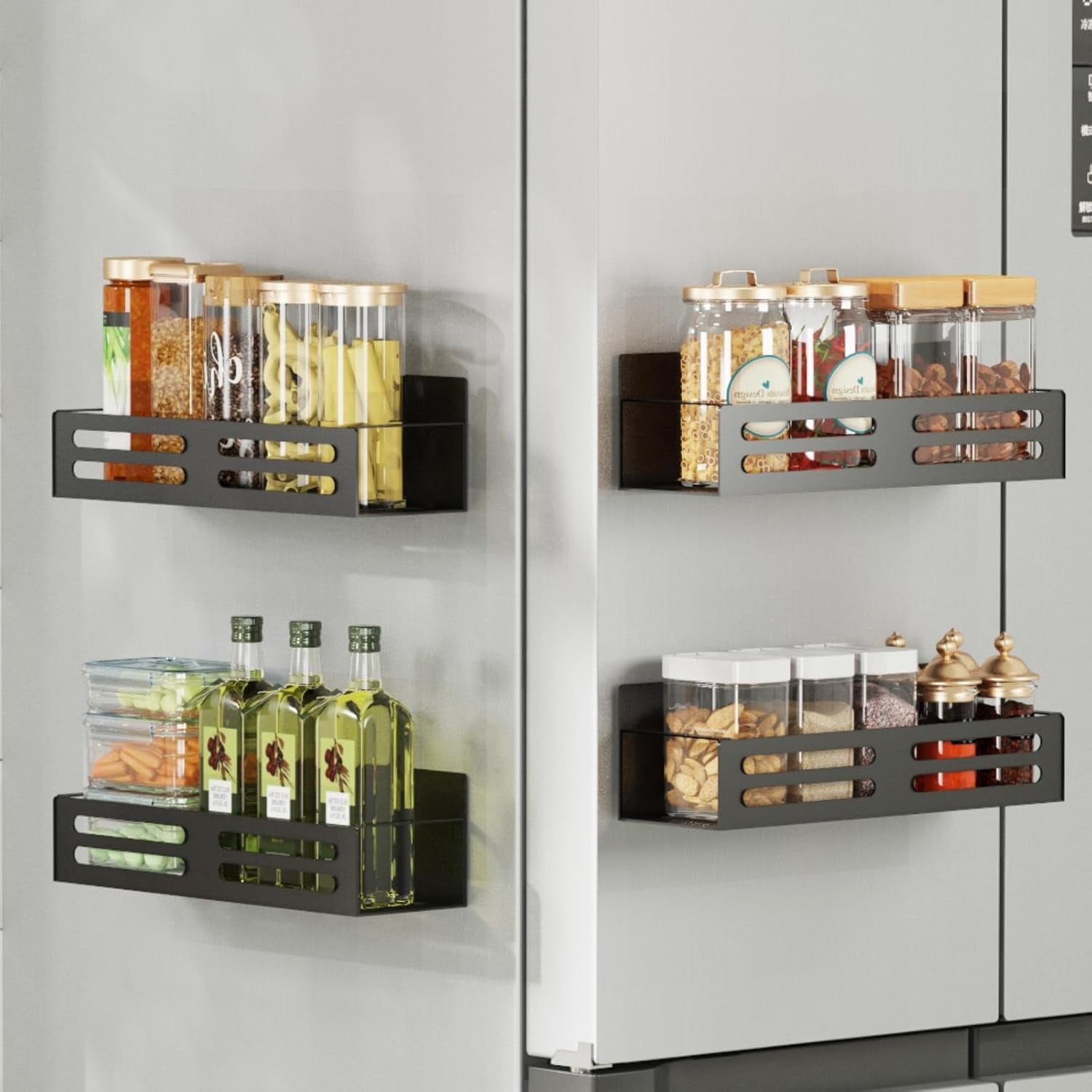 Magnetic Spice Rack for Refrigerator Magnetic Fridge Shelf for Kitchen Magnetic Shelves for Fridge 4 Pack Black