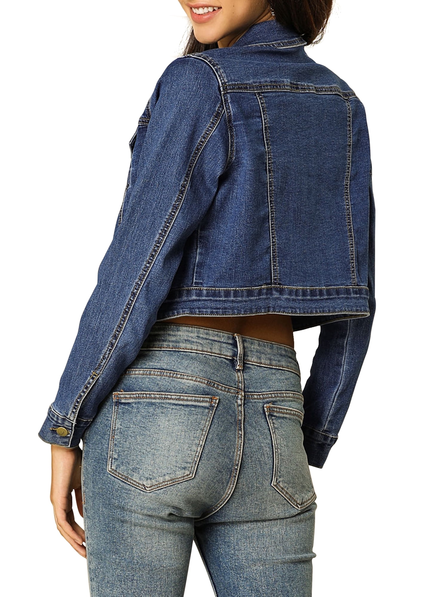 DARING DIVA Women's Long Sleeve Button Down Trucker Jean Denim Jacket XL Dark Blue