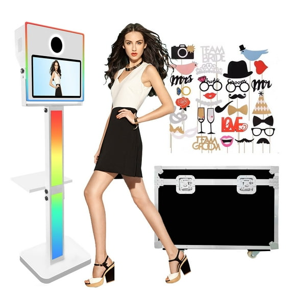 VANYA Photo Booth 15.6 in Touch Screen Portable Selfie Machine DSLR Photo Booth for Birthday Partys Events Weddings(15.6 Inch Photo Booth Machine, White Machine)