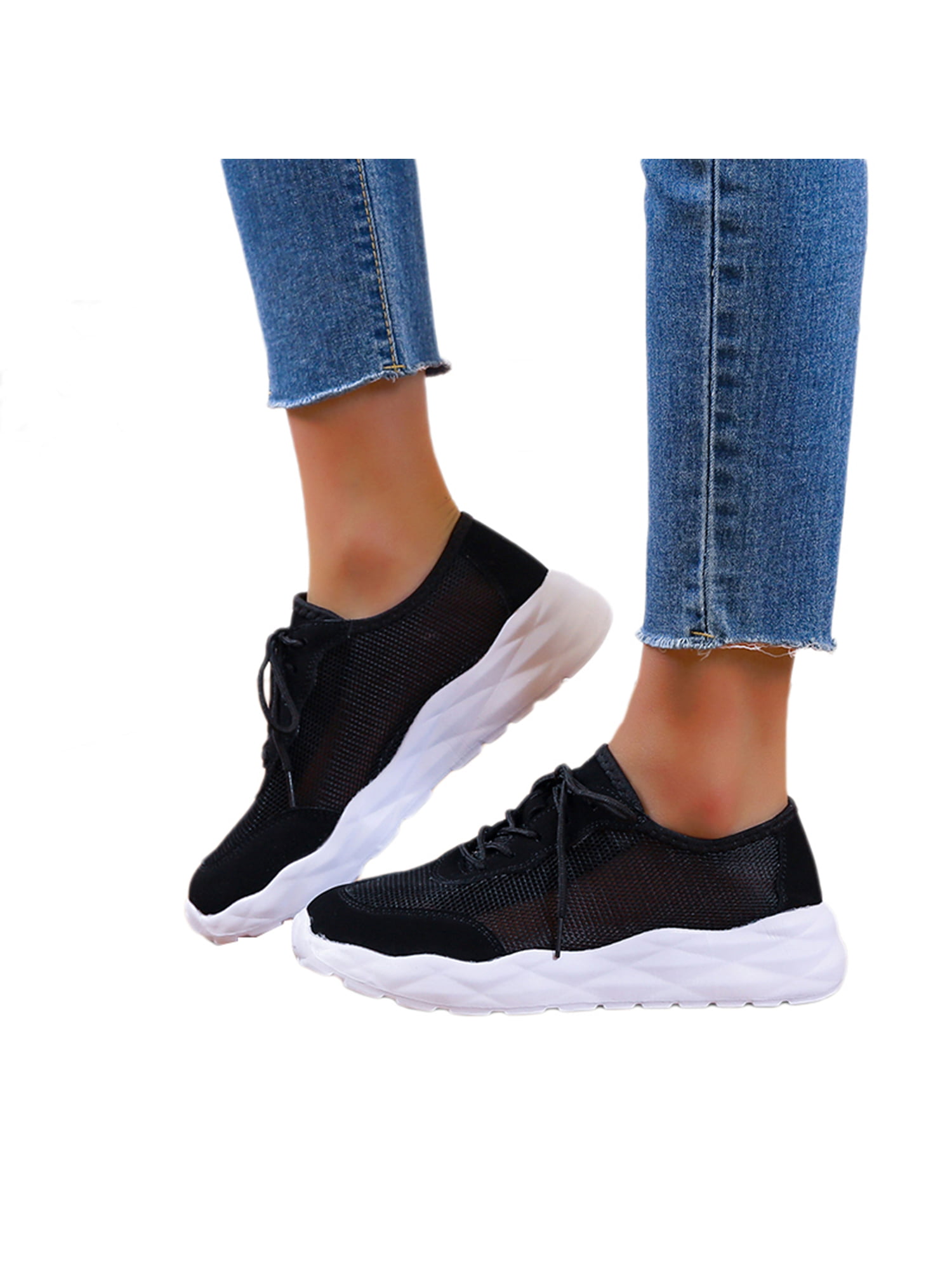 SIMANLAN Womens Shoe Fitness Workout Shoes Sport Sneakers Ladies Adjustable Flats Breathable Trainers Black 6.5 - Walmart.com