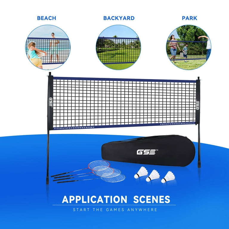 Hey! Play! Badminton Set Complete Outdoor Yard Game with 4 Racquets, Net  with Poles, 3 Shuttlecocks and Carrying Case for Kids and Adults