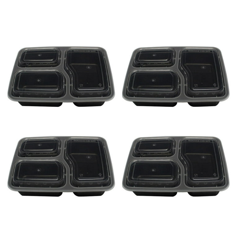 10/20pcs Disposable Meal Prep Containers 3-Compartment Food Storage Box  Microwave Safe Lunch Boxes (Black, with Lid)