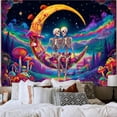 thumbnail image 3 of Blacklight Skull Moon Tapestry Trippy Mushroom Mountain Tapestries Starry Sky Wall Tapestry Skeleton Lovers Wall Hanging for Bedroom Decor,79Wx60H, 3 of 4