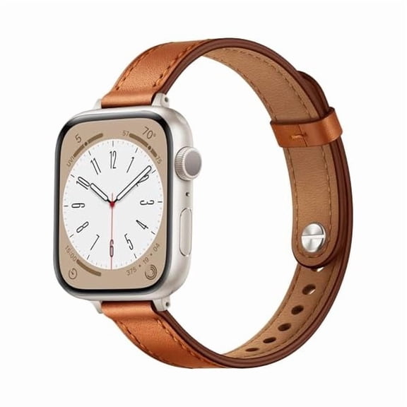 can Slim Bands Compatible with Apple Watch Band 42mm 41mm 40mm 38mm, Women Genuine Leather Replacement Thin Strap for iWatch SE 3/2/1 Series 11 10 9 8 7 6 5 4 3 2 1 (Brown/Starlight)