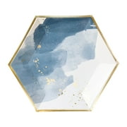 Harlow & Grey, Malibu Blue Watercolor Large Paper Plates, Hexagon, 10.5", 8 Count