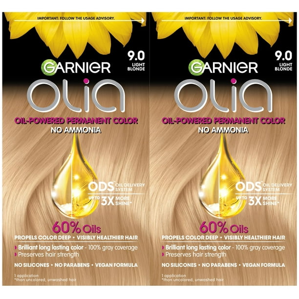 Tinte para el cabello Garnier Olia sin amoniaco 9.0 Rubio claro, paquete de 2