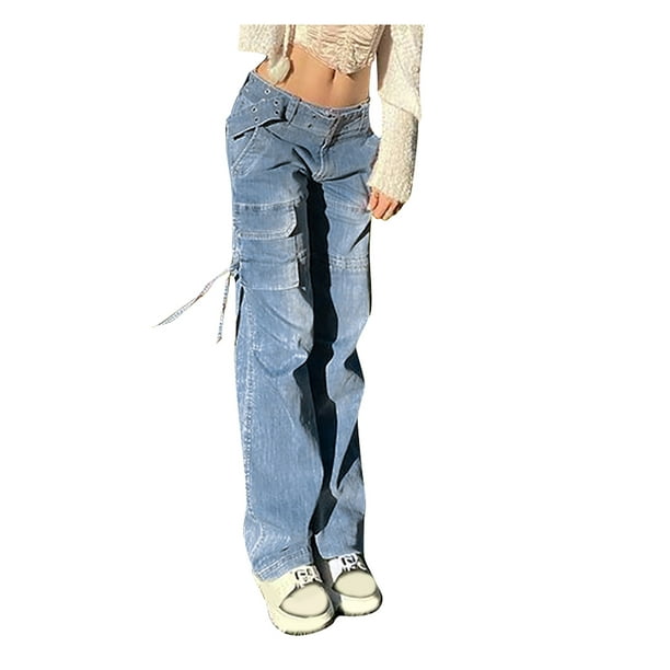 jovati Drawstring Jeans Women Fashion Women Street Sexy Belt Drawstring  Jeans Mid-waist Retro Casual Pants 