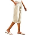 thumbnail image 4 of Uqiangy Linen Palazzo Trousers High Waisted Drawstring Capris Women's Linen Wide Leg Capri Pants Cropped Pants Women Boho Capris For Women Linen Cropped Pants Women Linen Capris For Women Beige L, 4 of 9