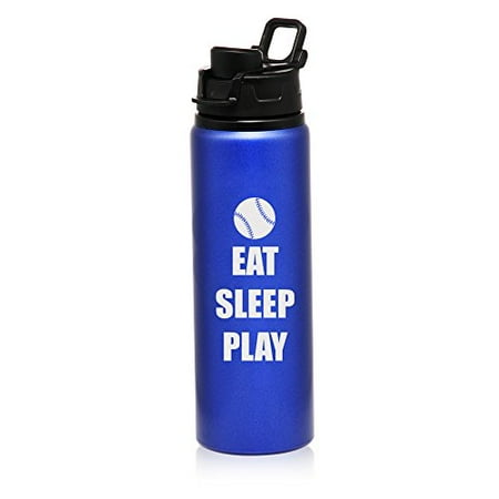 Bottle Edt - 25 oz Aluminum Sports Water Travel Bottle Eat Sleep Play Baseball Softball (Blue)
