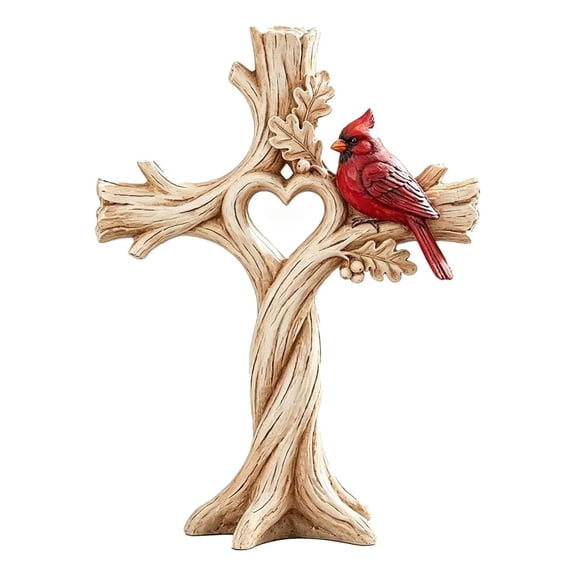 Cardinal Heart Tree Cross Garden Decor, Wooden Memorial Cross Stake, Faith Outdoor Decoration for Yard, Patio, Lawn & Garden