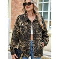 thumbnail image 4 of Womens Jean Jackets Long Sleeve Fashion Button Down Denim Jacket with Pockets Leopard Print M, 4 of 7