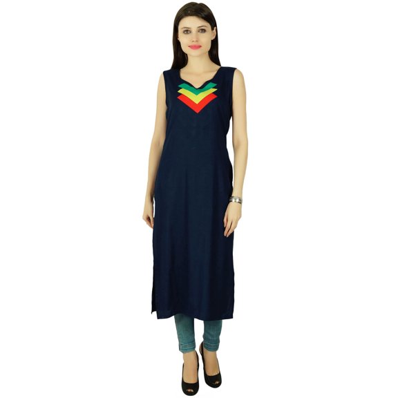 Bollywood Women Ethnic Kurti Solid Rayon Dress Sleeveless Tunic Kurta Top