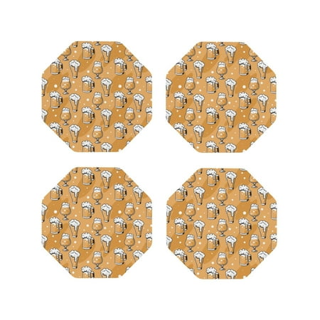 

Matuu Beer In Glasses for Cup Coasters Set of 4 Leather Coasters Desk Coasters for Office Measures 4” x 4”-Octagon