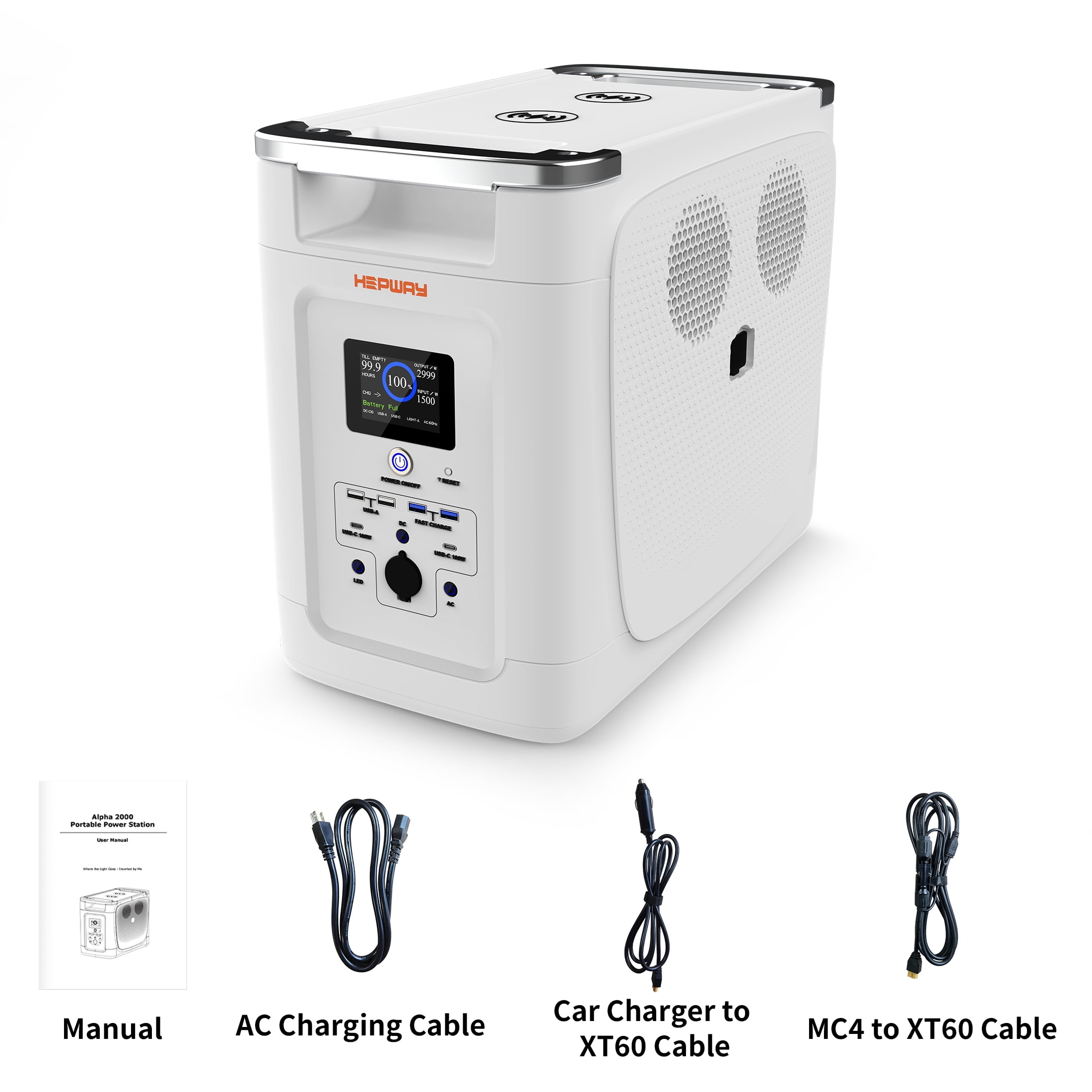 HEPWAY Portable Power Station with 2*Extra Battery, 2400W 6144Wh LiFePO4 Battery W/ Expandable Capacity 32kWh, Solar Generator for Home UPS Blackout Backup RV(Alpha 2000 & 2PCS Alpha 2000X Included)