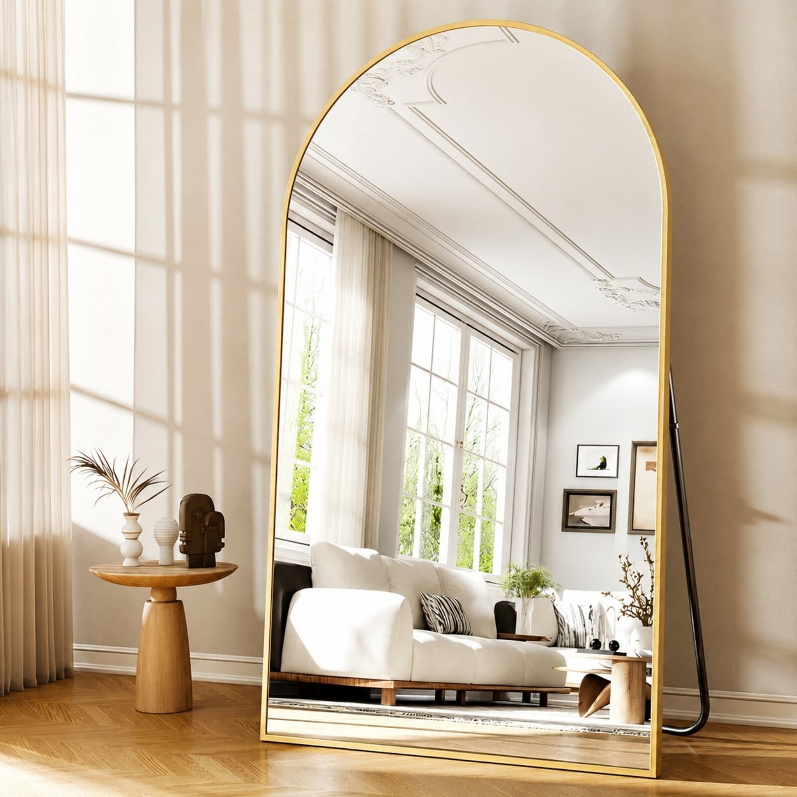 Mirrasia 76.3" x 34" Arched Full Length Mirror Full Body Oversize Mirror Wall Mounted, Gold