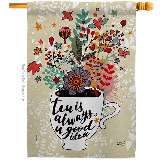 Angeleno Heritage H130331-BO Tea Is Good Beverages Coffee 28 x 40 in. Double-Sided Decorative Vertical House Flags for Decoration Banner Garden Yard Gift