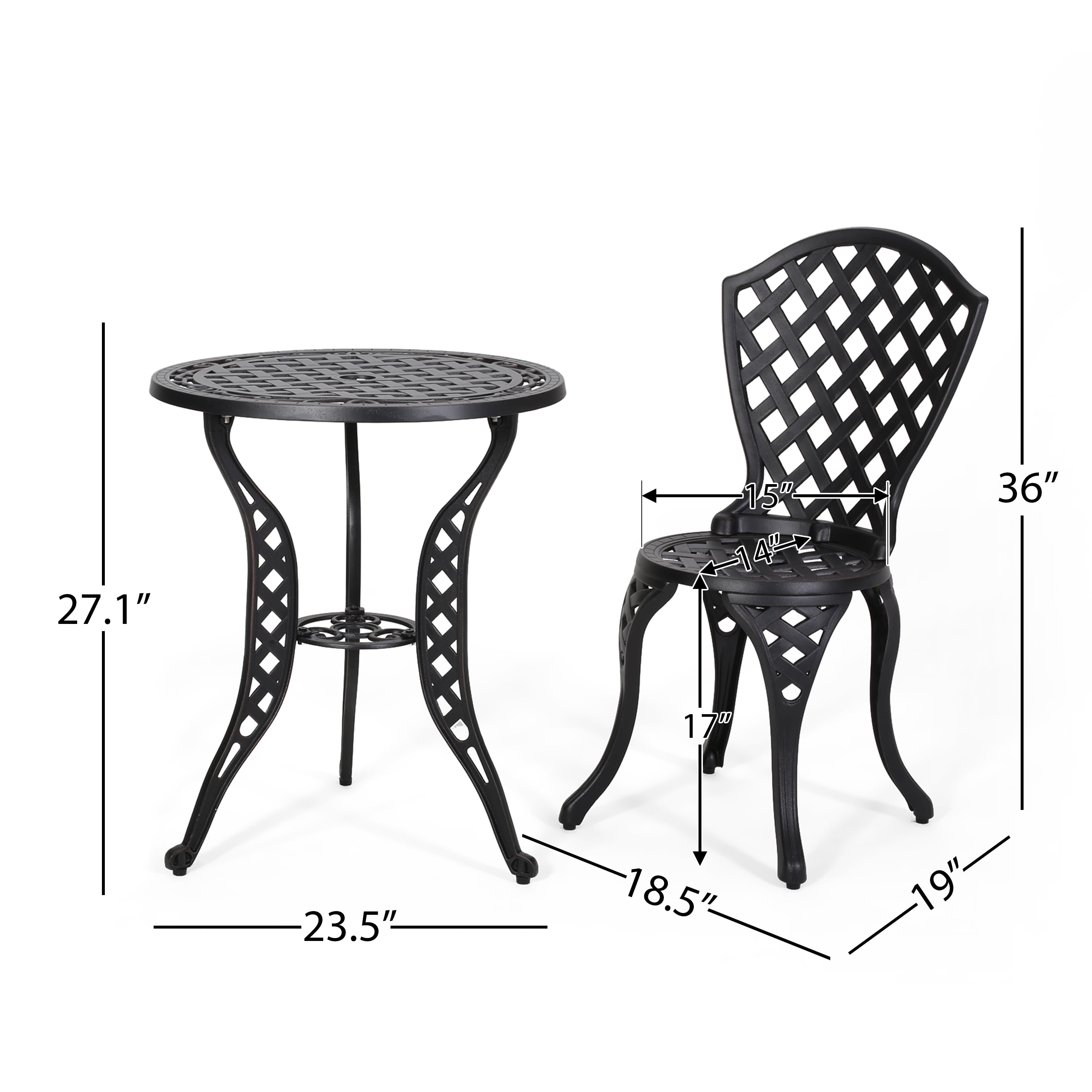 Outdoor Lattice Pattern Metal Leisure Bistro Set, Combined Table and Chairs Furniture for Patio Garden, Copper and Bronze