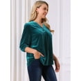 thumbnail image 3 of DARING DIVA Women's Velvet V Neck 3/4 Puff Sleeve Casual Blouse XL Peacock Blue, 3 of 8