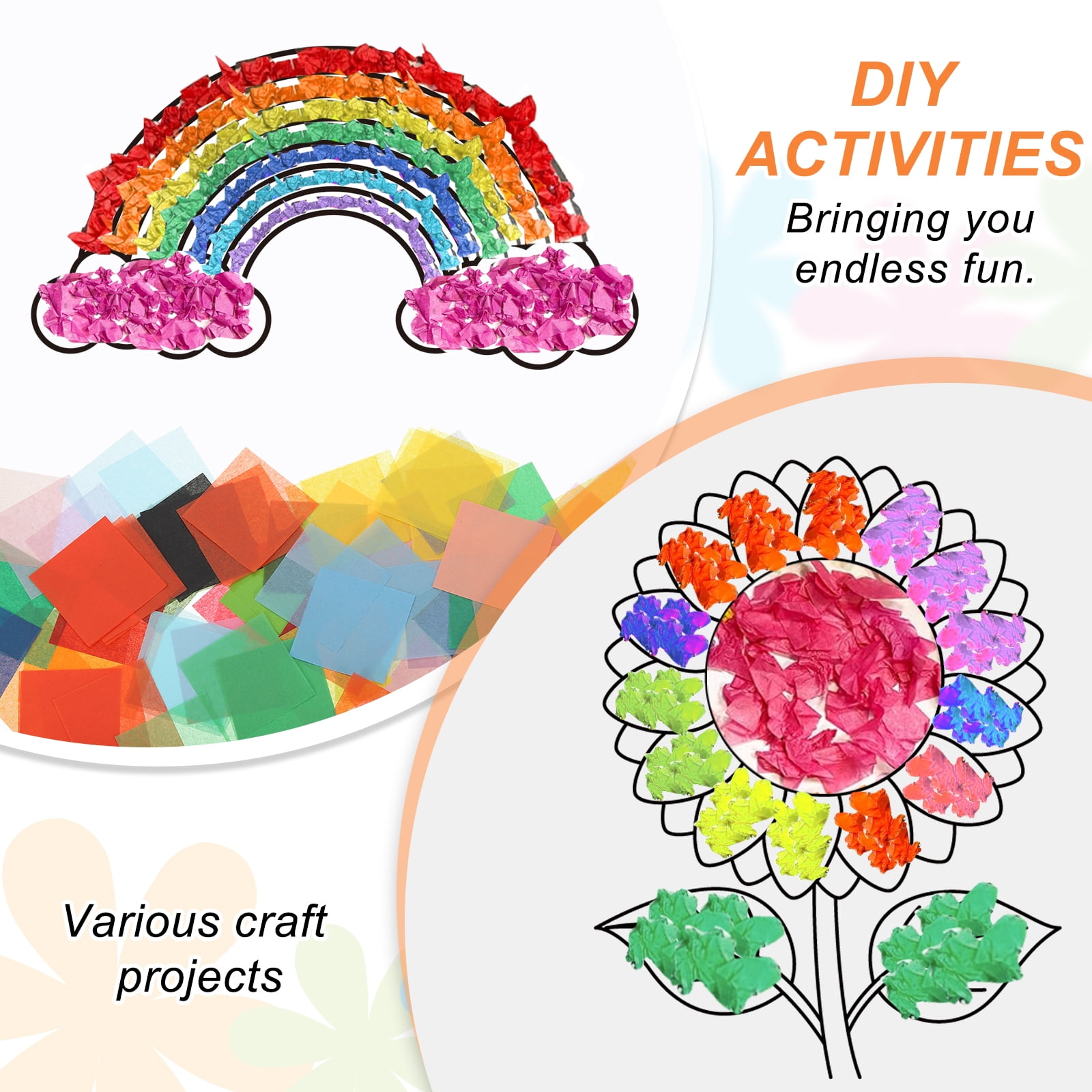 Uxcell 2400Pcs Colored Tissue Paper Squares, 3x3 Inch 30 Assorted Colors Bleeding Tissue Paper Crepe Small Square Art Paper for Crafts