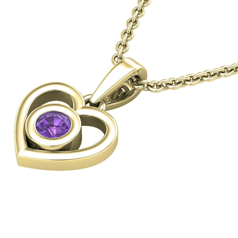 Dazzlingrock Collection Round Amethyst Solitaire Heart Pendant for Women  with 18 Inch Gold Chain in 14K Yellow Gold