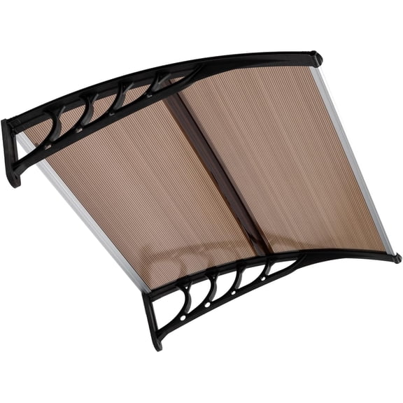 LiteHaven 40" x 38" Door & Window Awning Canopy – Polycarbonate Outdoor Rain Cover Eaves with Black Brackets, UV-Resistant Front Door Overhang Shelter for Patio, Entryway & Window (Brown/Black)