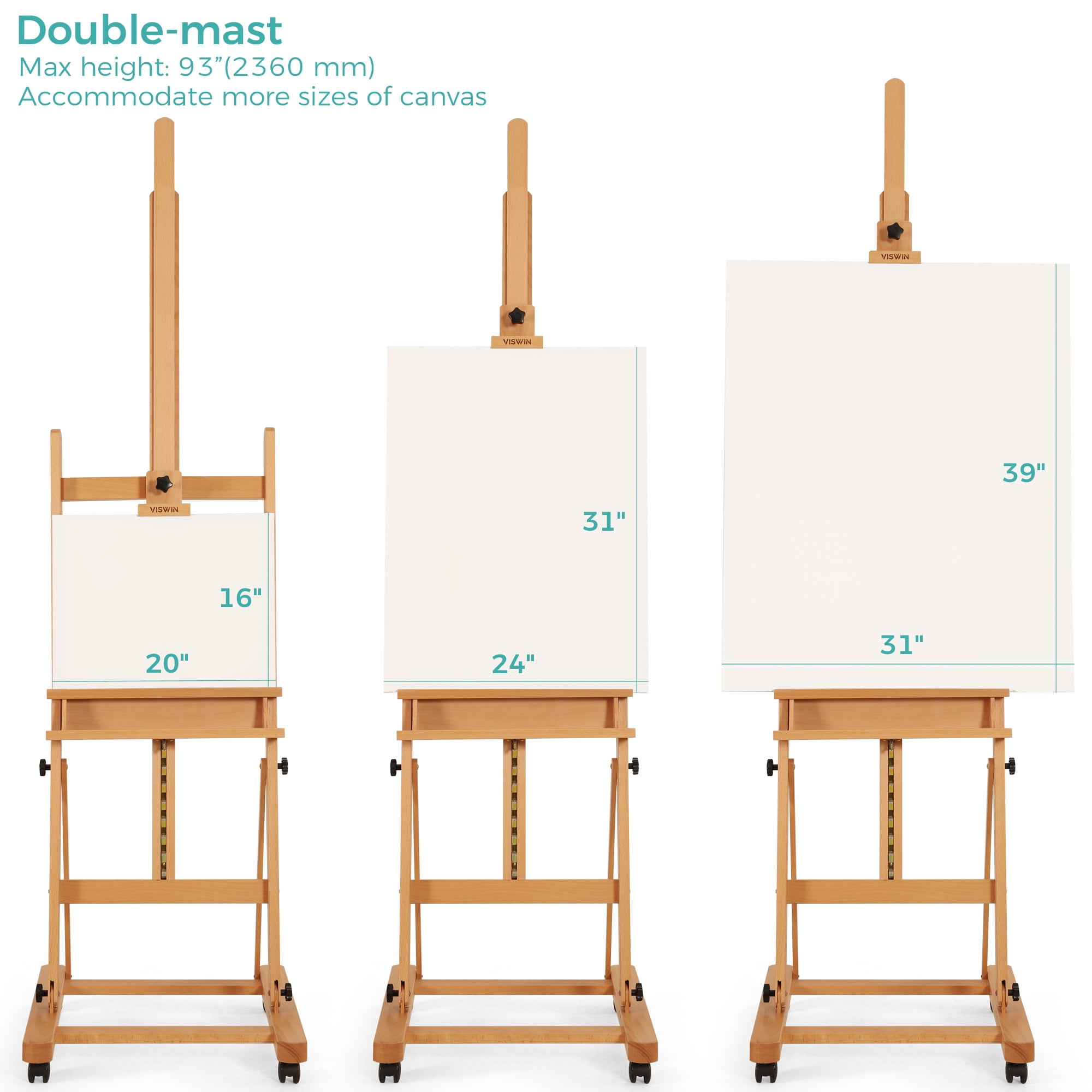 VISWIN Large H-Frame Easel 53"- 91 "H, Hold Canvas up to 78"-Natural