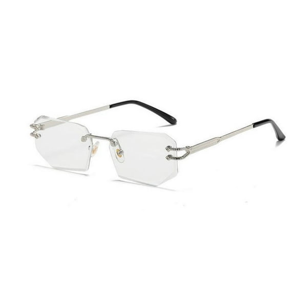 Retro Designer Style Vintage Frameless Clear Lens Rectangular Silver Wire Frame Metal Unisex Square Rimless Men’s Women Clear Tint Rectangle Hip Hop Eye Glasses