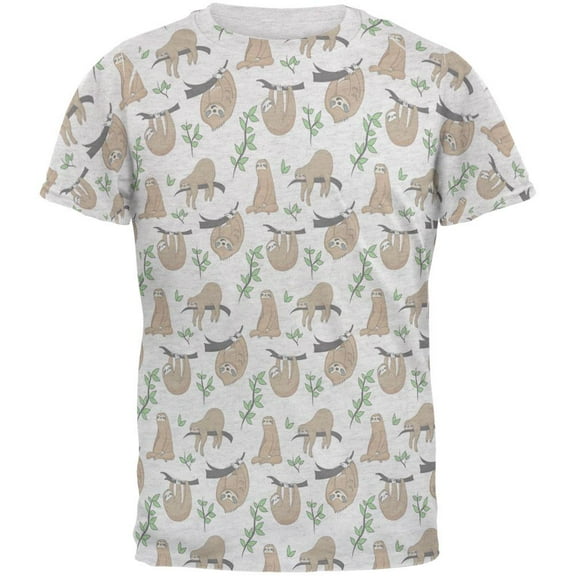 Sloth Pattern Nature Leaves Cute Men's Soft T-Shirt Heather White SM