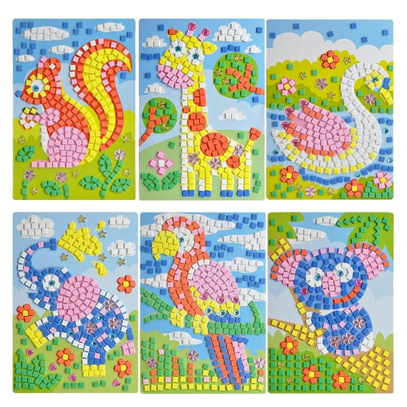 6 Sets Kids Mosaic Sticker Kit Creative Animal DIY Craft Kit Mosaic Sticker Art