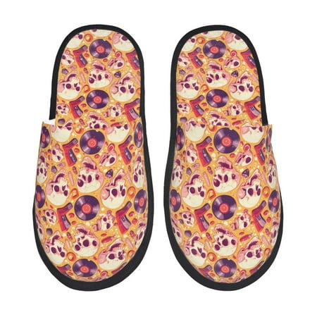 Balery Skull rock record Slient Indoor Furry Fleece Comfort House Shoes Soft Non-Slip Home Shoes Cotton slippers House Slippers-- Medium