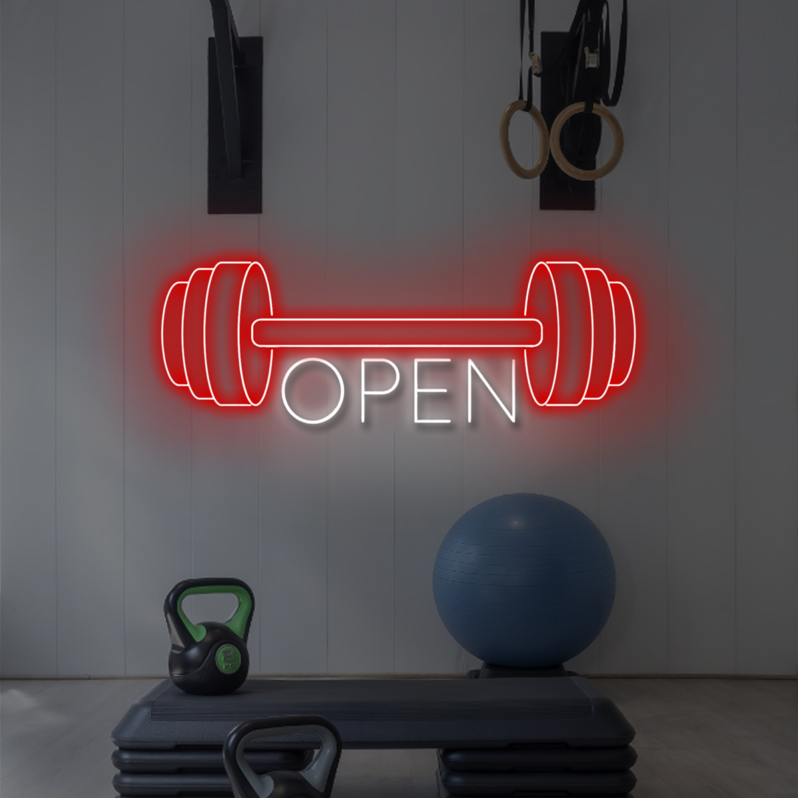 Red Gym Fitness Open Neon Sign, Gym open Led Sign, Weightlifting Led Light, Barbell Neon Light, gym Open Wall Art Decor, House Wall Signs Decor for Business Window Open Signs, Fitness Club Decor