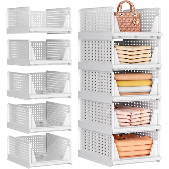 5 Pack Closet Organizer Basket, Closet Organizers and Storage, White