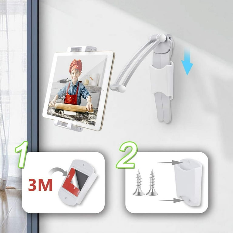 Supporto Tablet 2 In 1 Da Cucina - Regolabile 360&deg; Per Parete E Bancone, Compatibile 7-10 Pollici