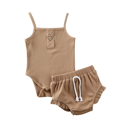 

Izhansean 2PCS Newborn Baby Girl Summer Clothes Knitted Vest Crop Tops Short Pants Outfit Brown 6-12 Months