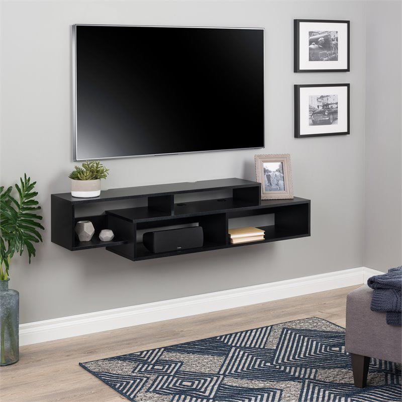 Prepac Modern Wall Mounted Media Console and Storage Shelf, Black