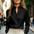 thumbnail image 3 of Bosfbaoi Long Sleeve Womens Tops Stand Split Collar Hidden Button Linen Blend Office Shirts, 3 of 7