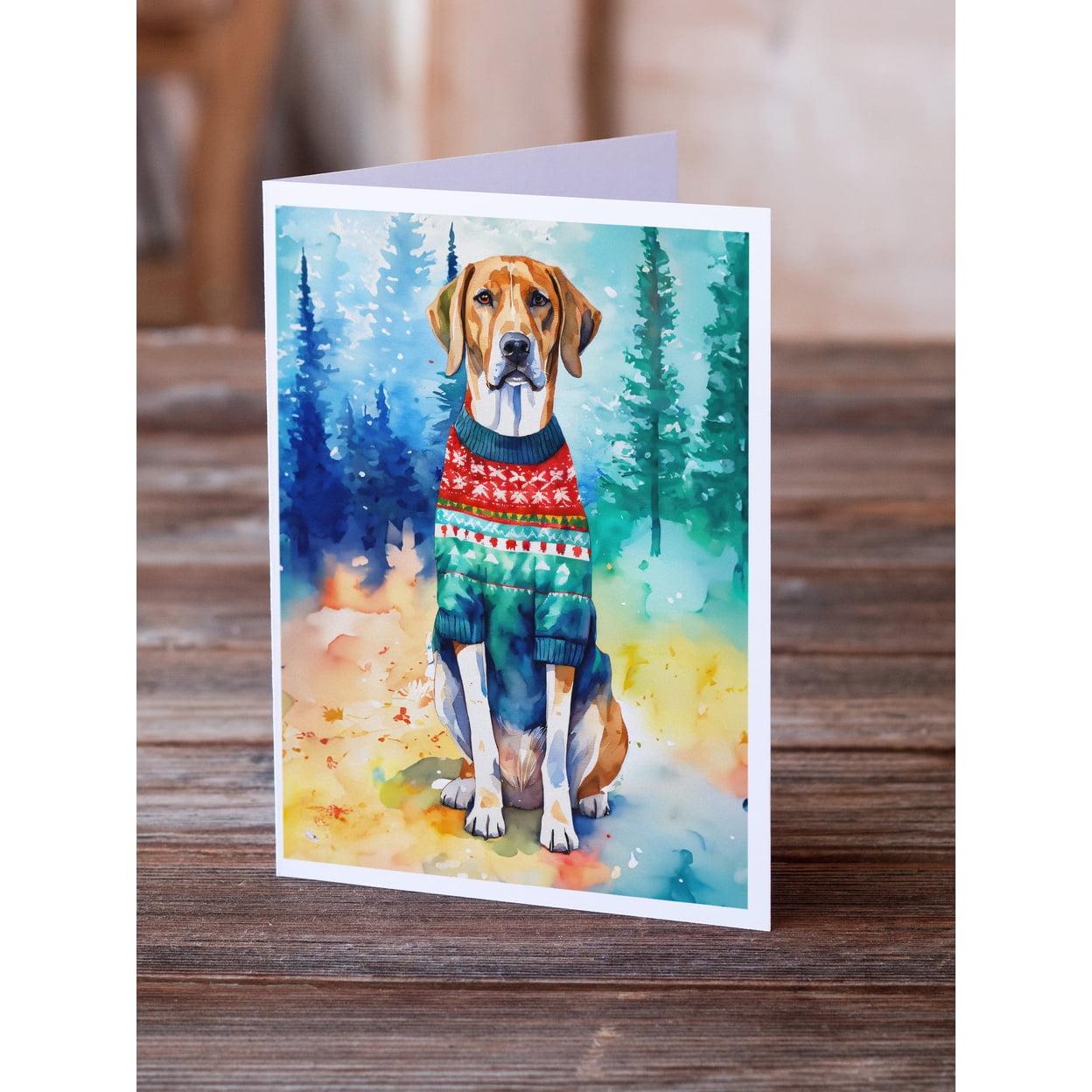 American English Coonhound Christmas Greeting Cards Pack of 8 7 in x 5 in