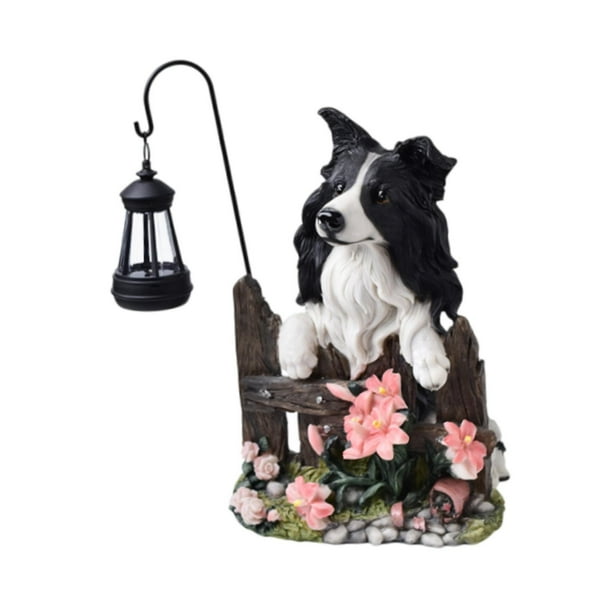 Estatua artesanal de perro, escultura de animal de perro con luz solar, adorno de cachorro de perro para blanco y negro